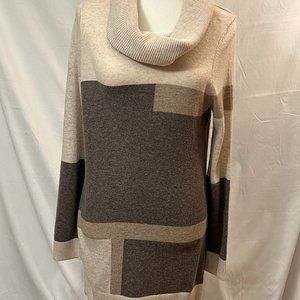 INC international Concepts colorblocked cowl neck sweater heather oats beige